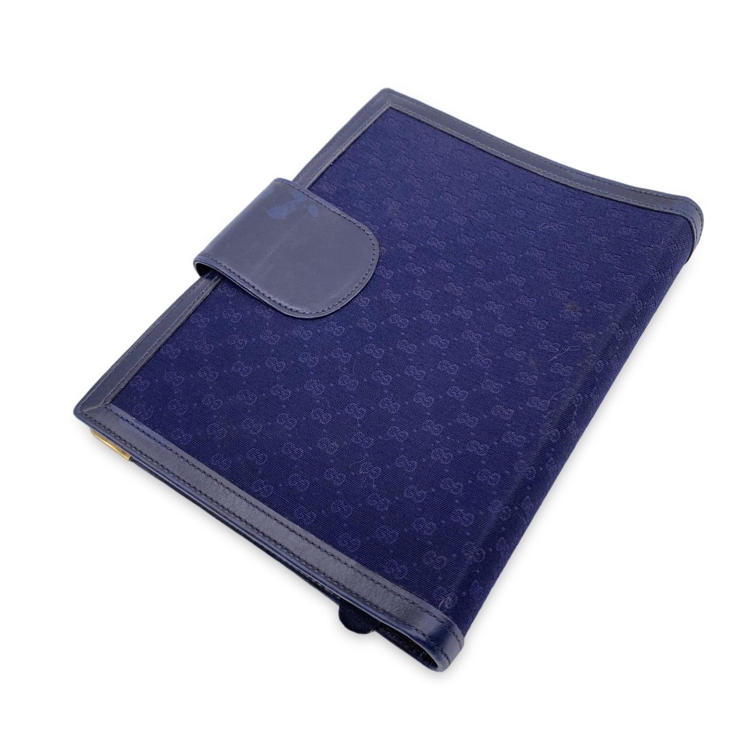Gucci Vintage Blue Monogram Canvas 4 Ring Agenda Cover In Excellent Condition For Sale In Rome, Rome