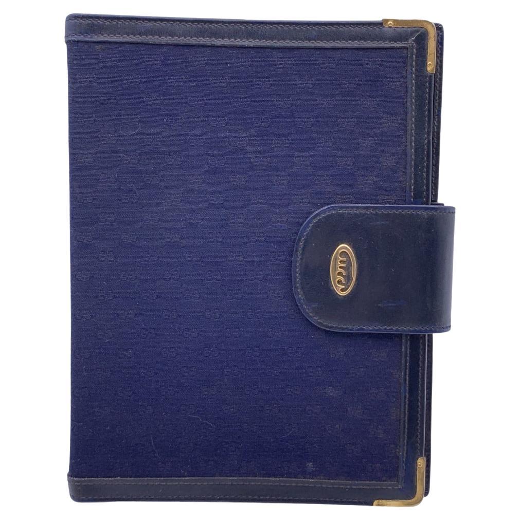 Gucci Vintage blau Monogramm Leinwand 4 Ring Agenda decken im Angebot