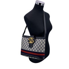 Gucci Vintage Blue Monogram Canvas and Leather GG Shoulder Bag