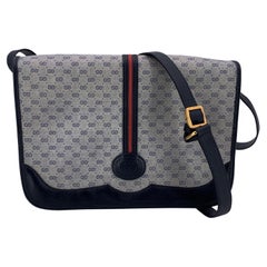 Sac messager en toile et cuir avec monogramme, bleu vintage, de Gucci