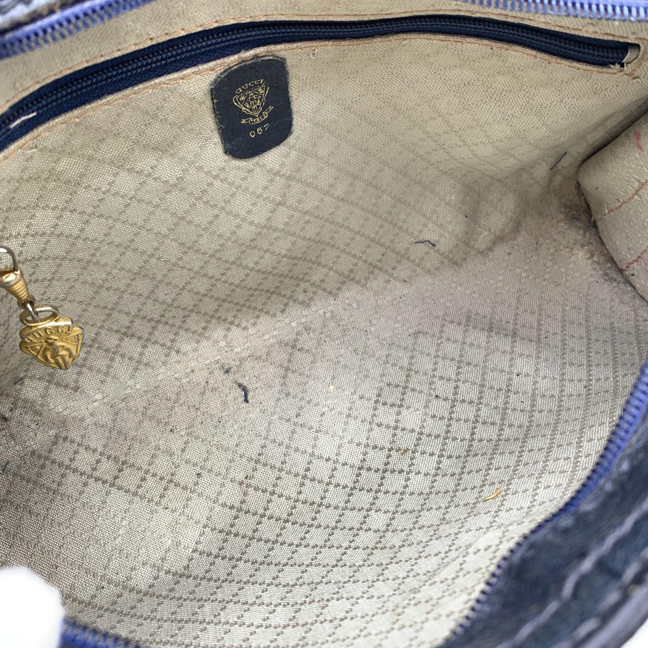 Gucci - Sac porté épaule vintage en toile et cuir avec monogramme bleu 1