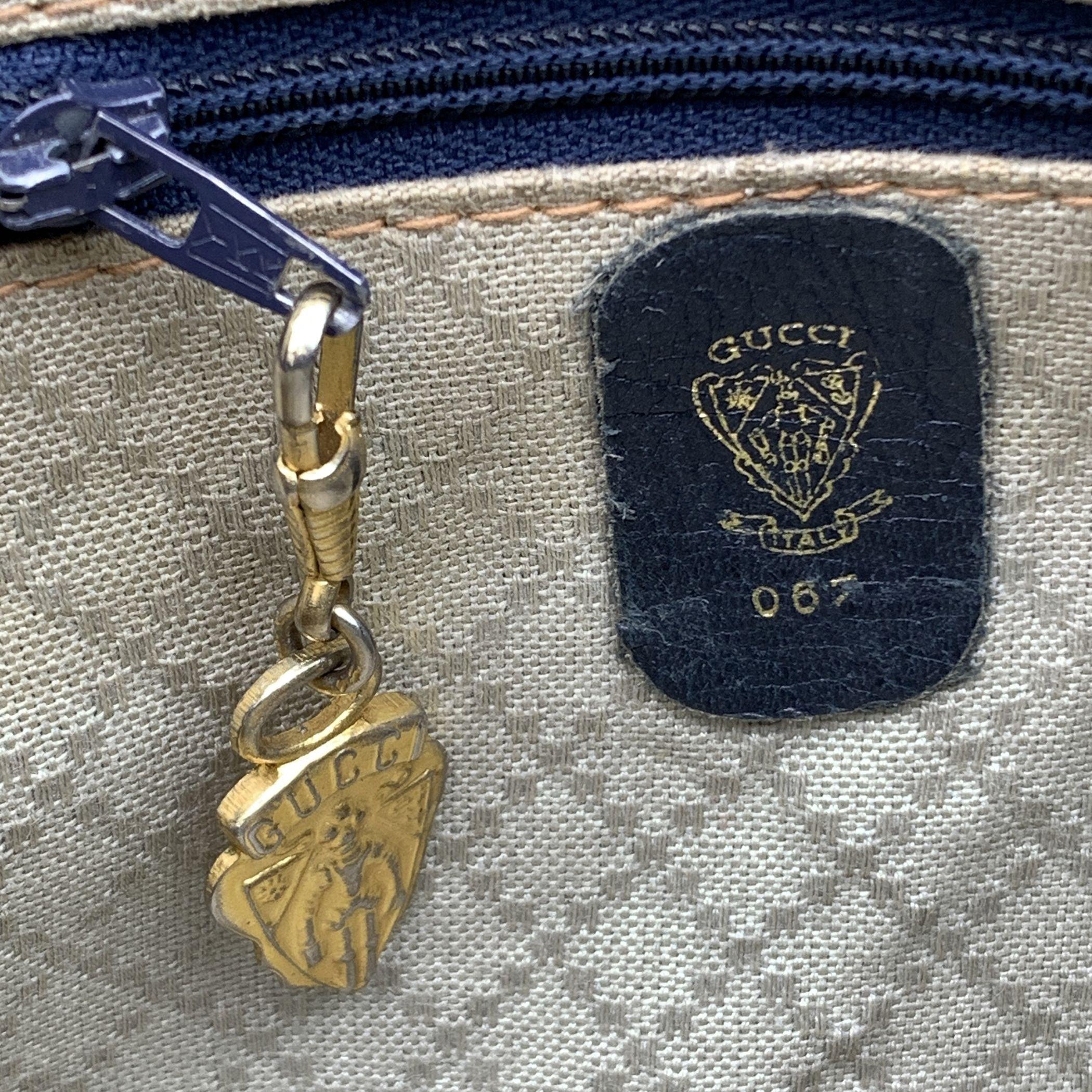 Bolso de hombro Gucci Vintage de lona y piel con monograma azul 2