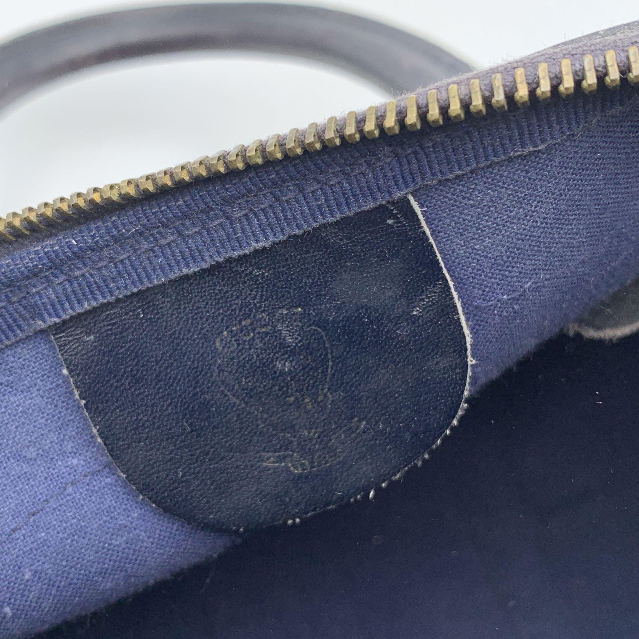 Gucci Vintage Blue Monogram Canvas and Leather Web Boston Bag In Good Condition In Rome, Rome