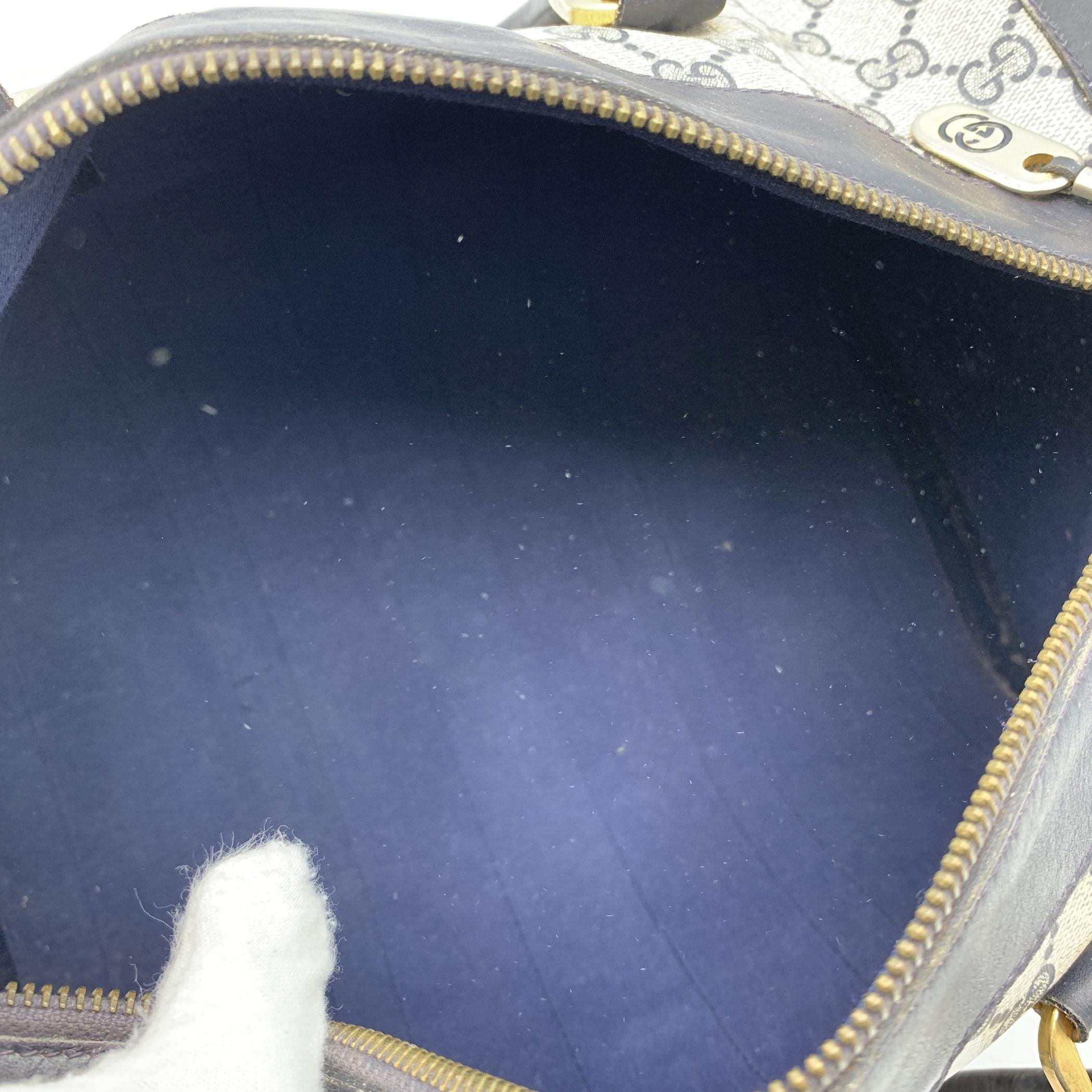Women's Gucci Vintage Blue Monogram Canvas and Leather Web Boston Bag