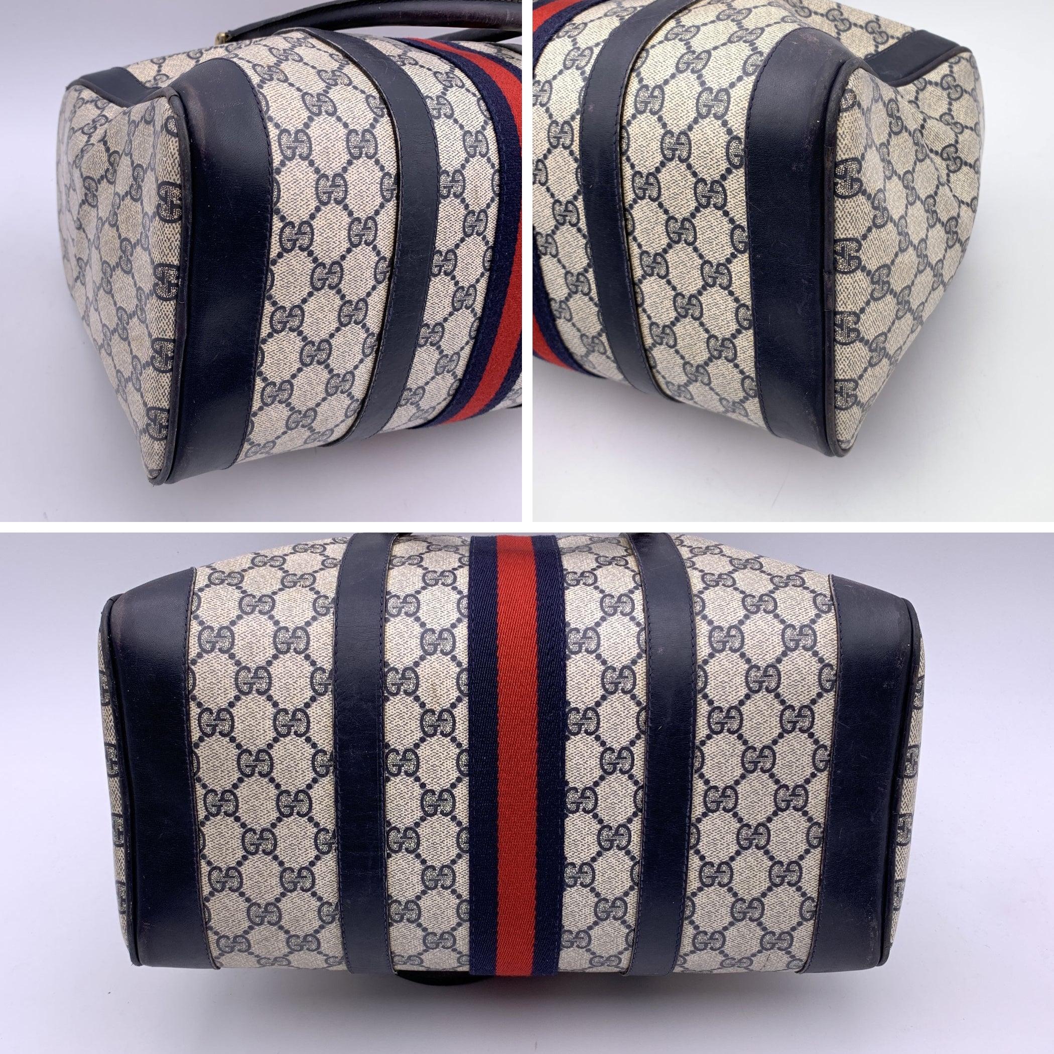 Gucci Vintage Blue Monogram Canvas and Leather Web Boston Bag 1