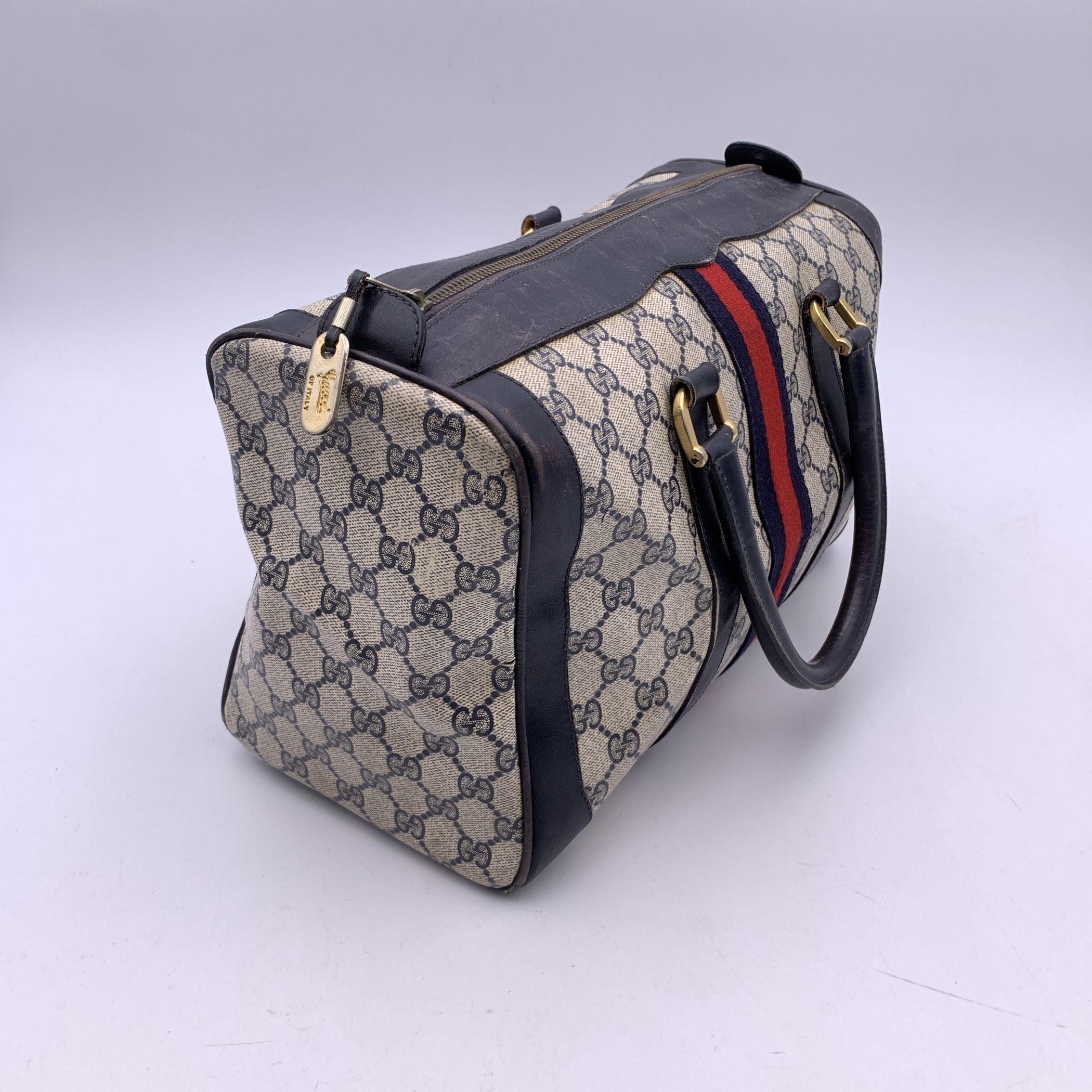 Gucci Vintage Blue Monogram Canvas and Leather Web Boston Bag 2