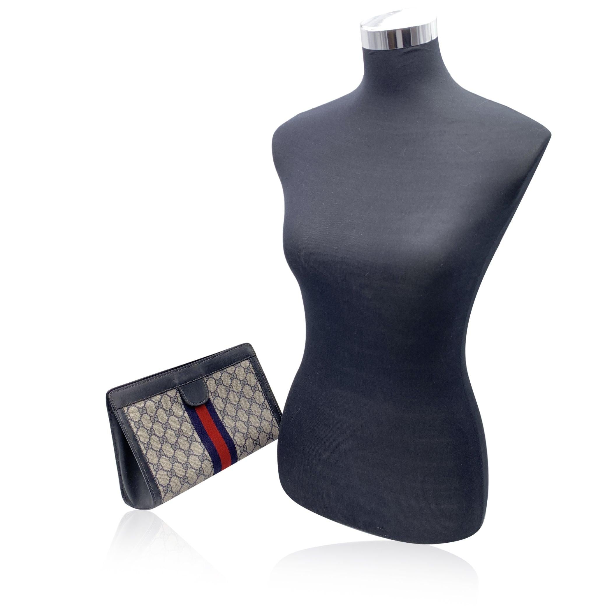 Black Gucci Vintage Blue Monogram Canvas Cosmetic Bag Clutch Stripes