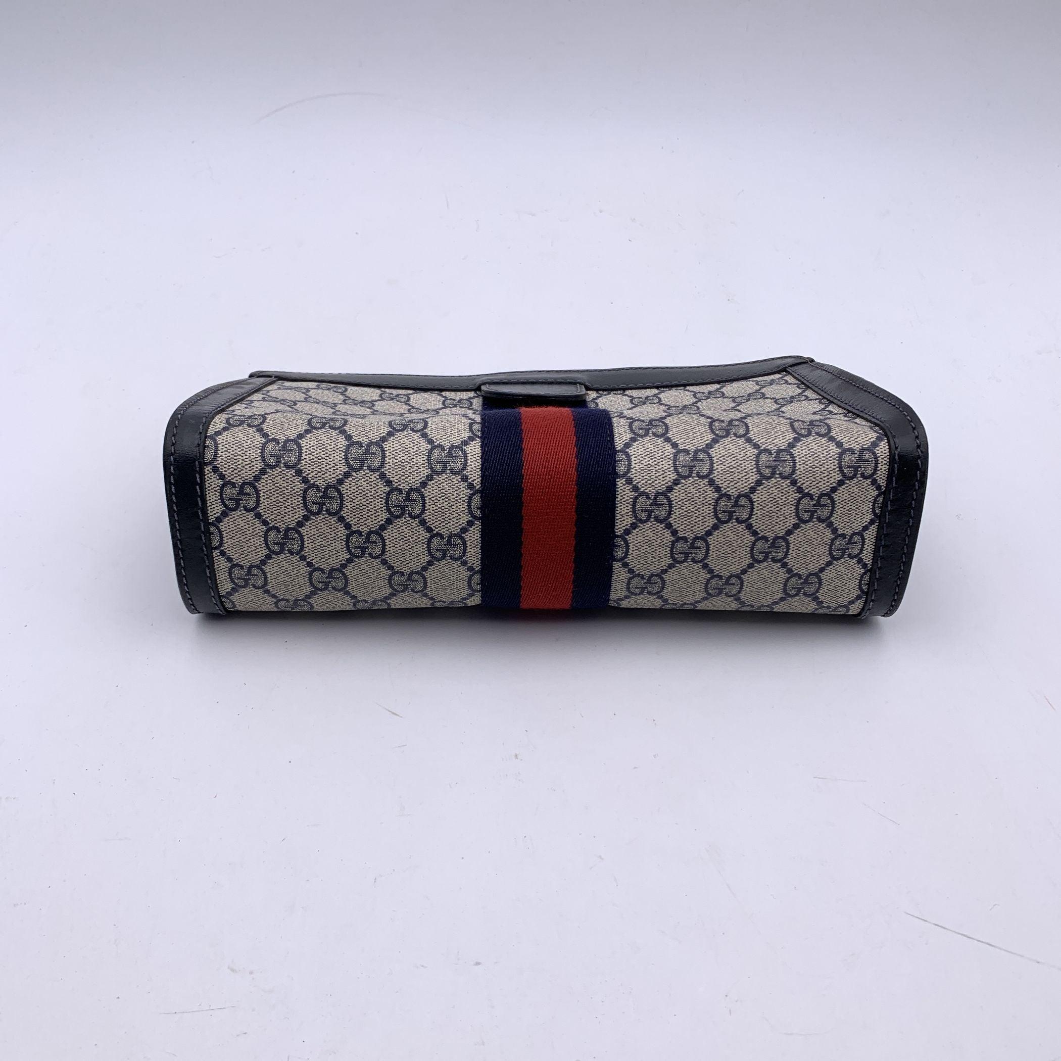 Women's or Men's Gucci Vintage Blue Monogram Canvas Cosmetic Bag Clutch Stripes