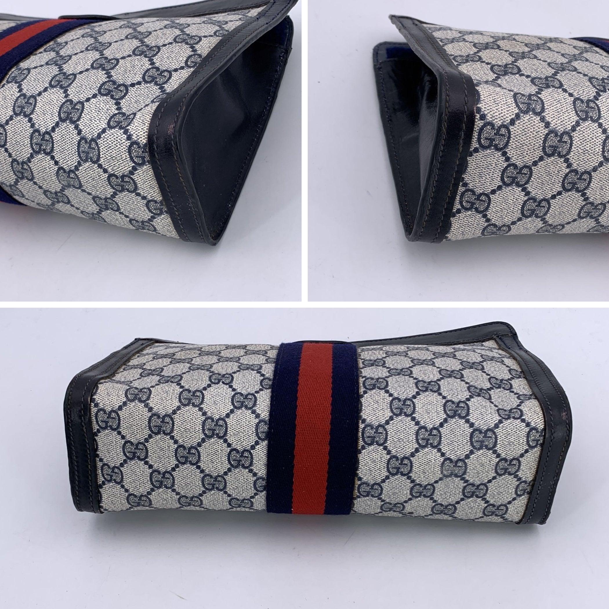 Women's or Men's Gucci Vintage Blue Monogram Canvas Cosmetic Bag Clutch Stripes