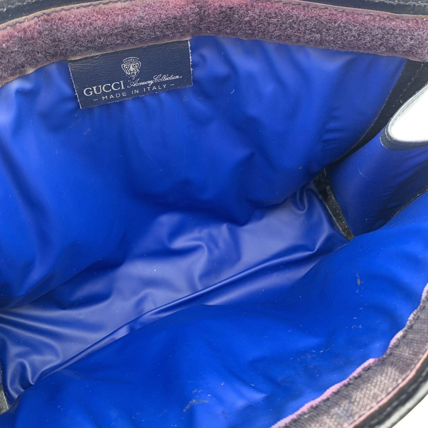 Gucci Vintage Blue Monogram Canvas Cosmetic Bag Clutch Stripes 1