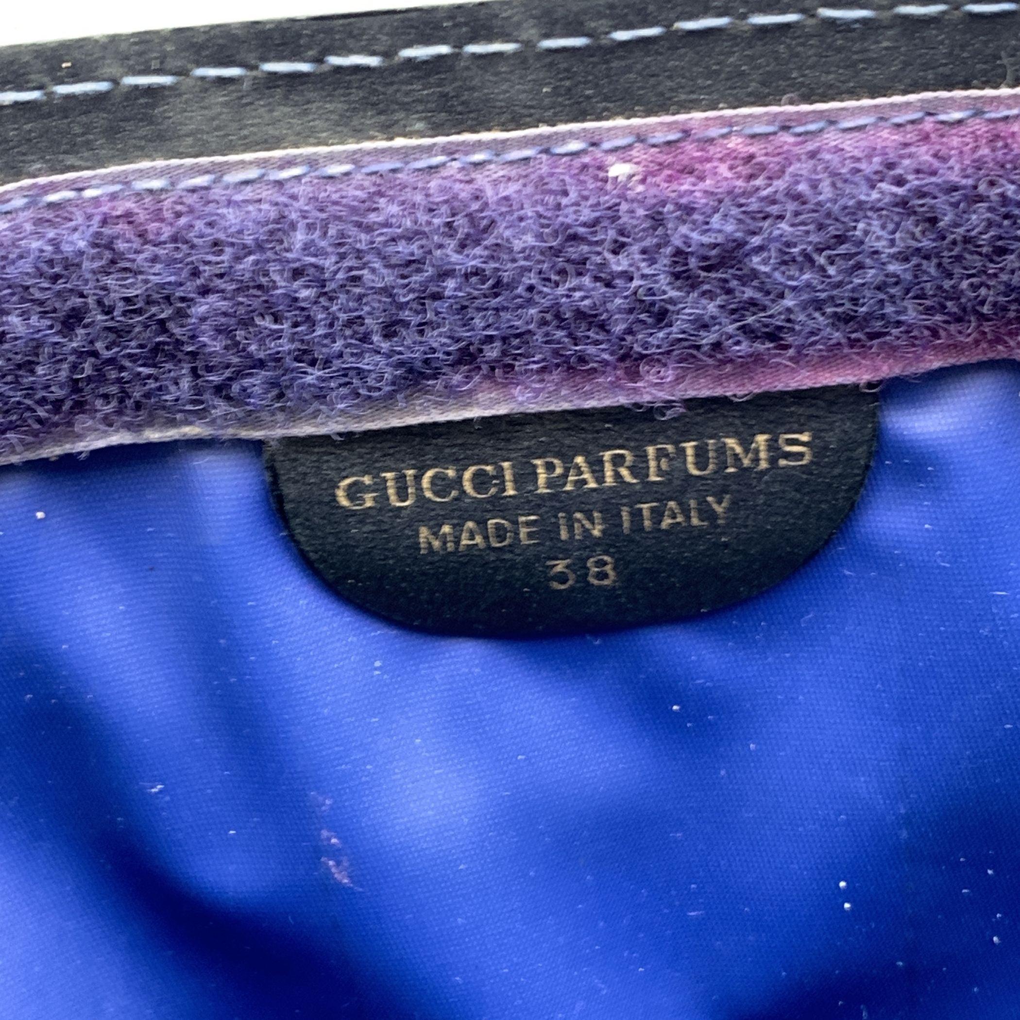 Gucci Vintage Blue Monogram Canvas Cosmetic Bag Clutch Stripes 2