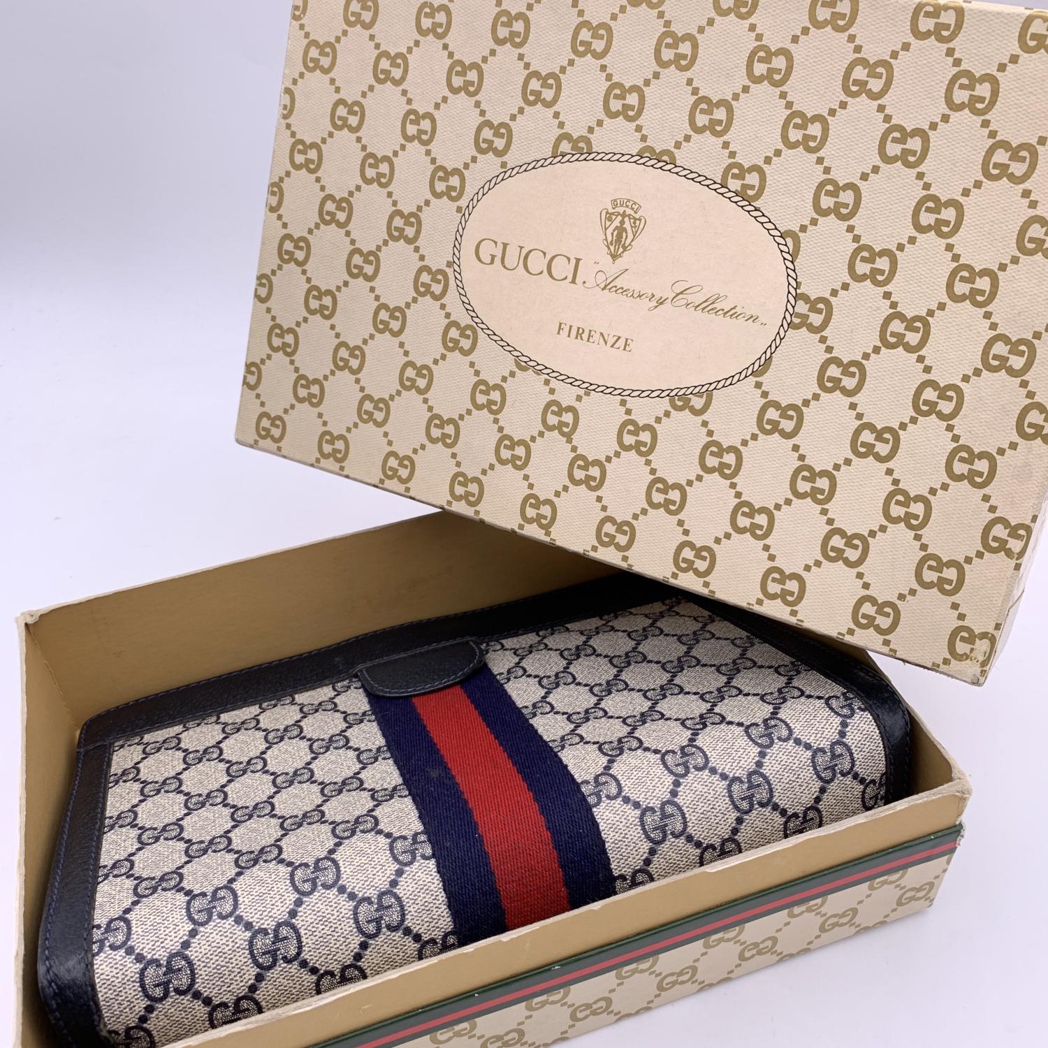Gucci Vintage Blue Monogram Canvas Cosmetic Bag Clutch with Box 8