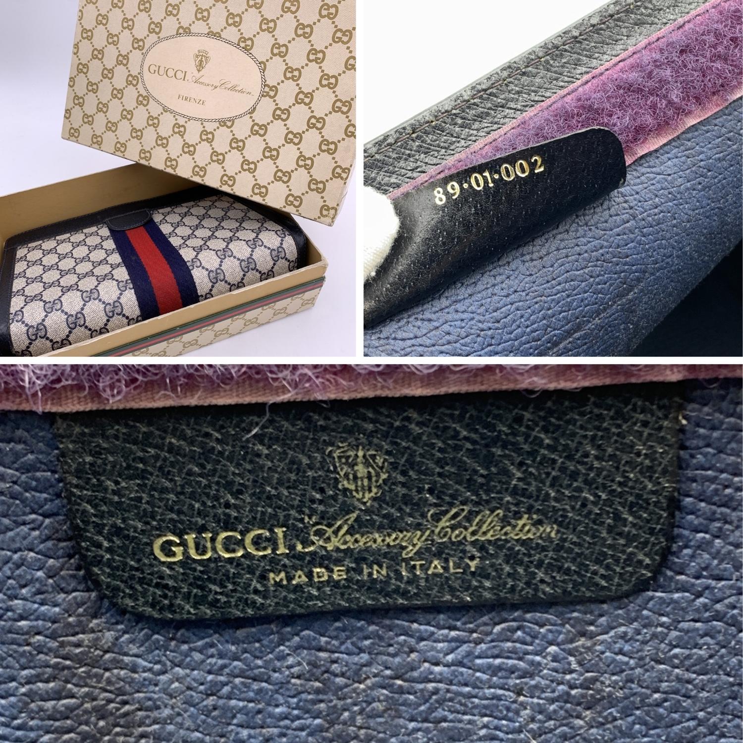 Women's Gucci Vintage Blue Monogram Canvas Cosmetic Bag Clutch with Box