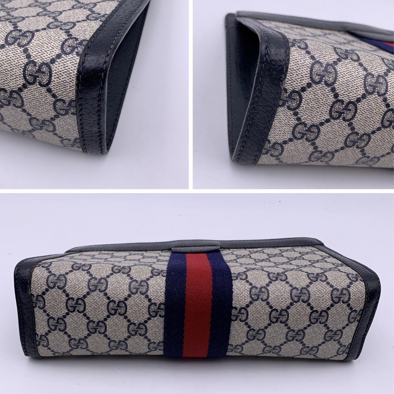 Gucci Vintage Blue Monogram Canvas Cosmetic Bag Clutch with Box 2
