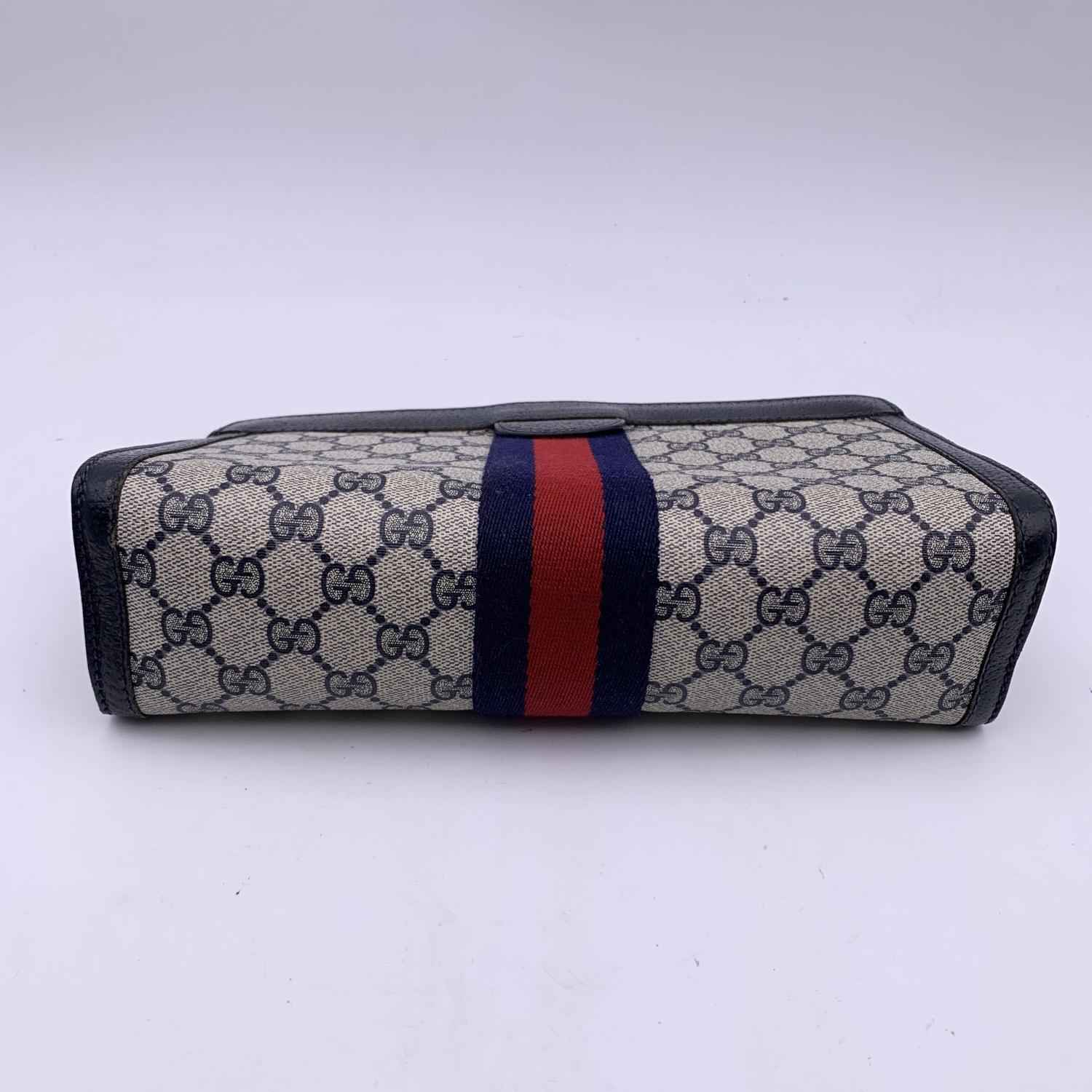 Gucci Vintage Blue Monogram Canvas Cosmetic Bag Clutch with Box 3