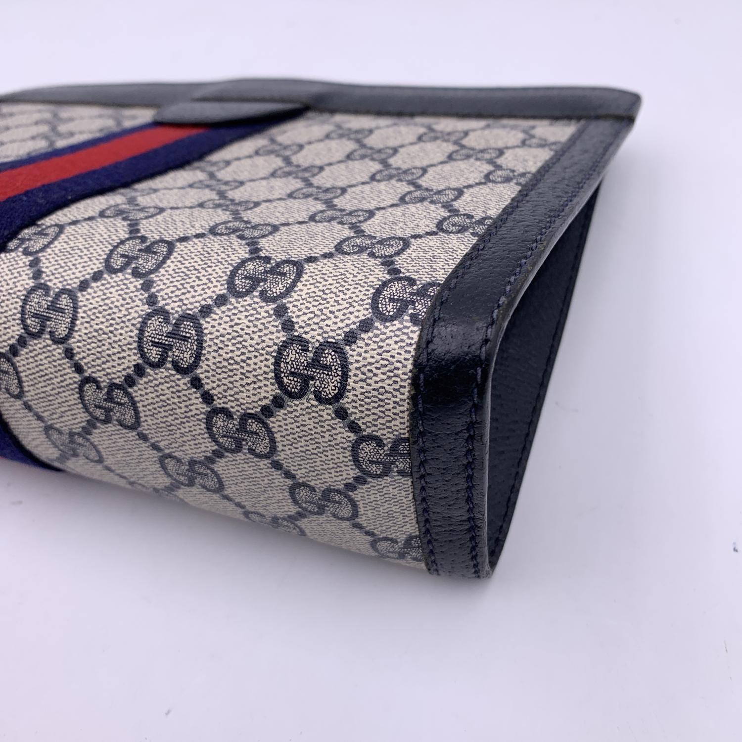 Gucci Vintage Blue Monogram Canvas Cosmetic Bag Clutch with Box 5