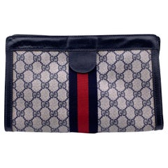 Gucci Vintage Blau Monogramm Canvas Kosmetiktasche Clutch mit Streifen