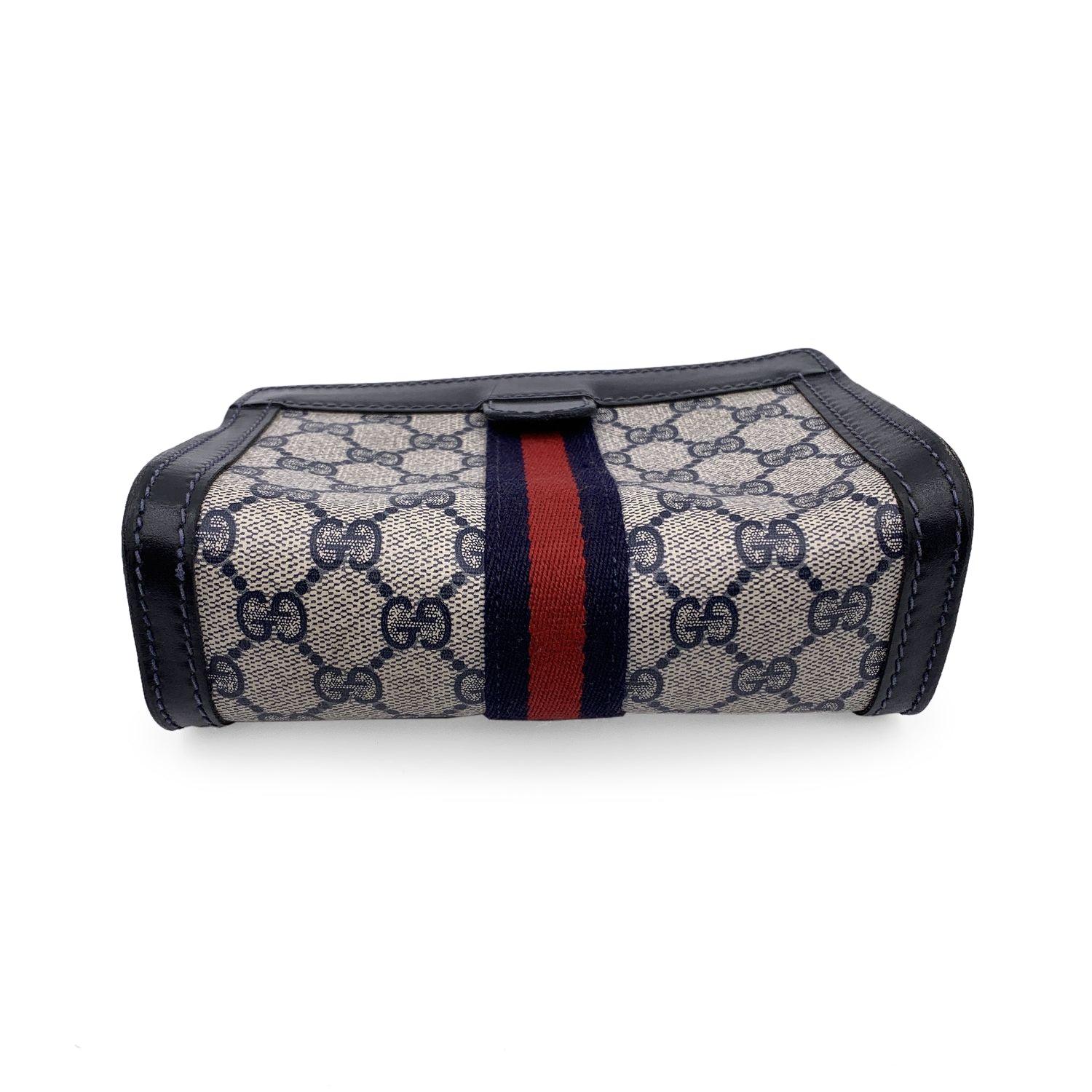 Women's Gucci Vintage Blue Monogram Canvas Cosmetic Bag Small Clutch Stripes For Sale
