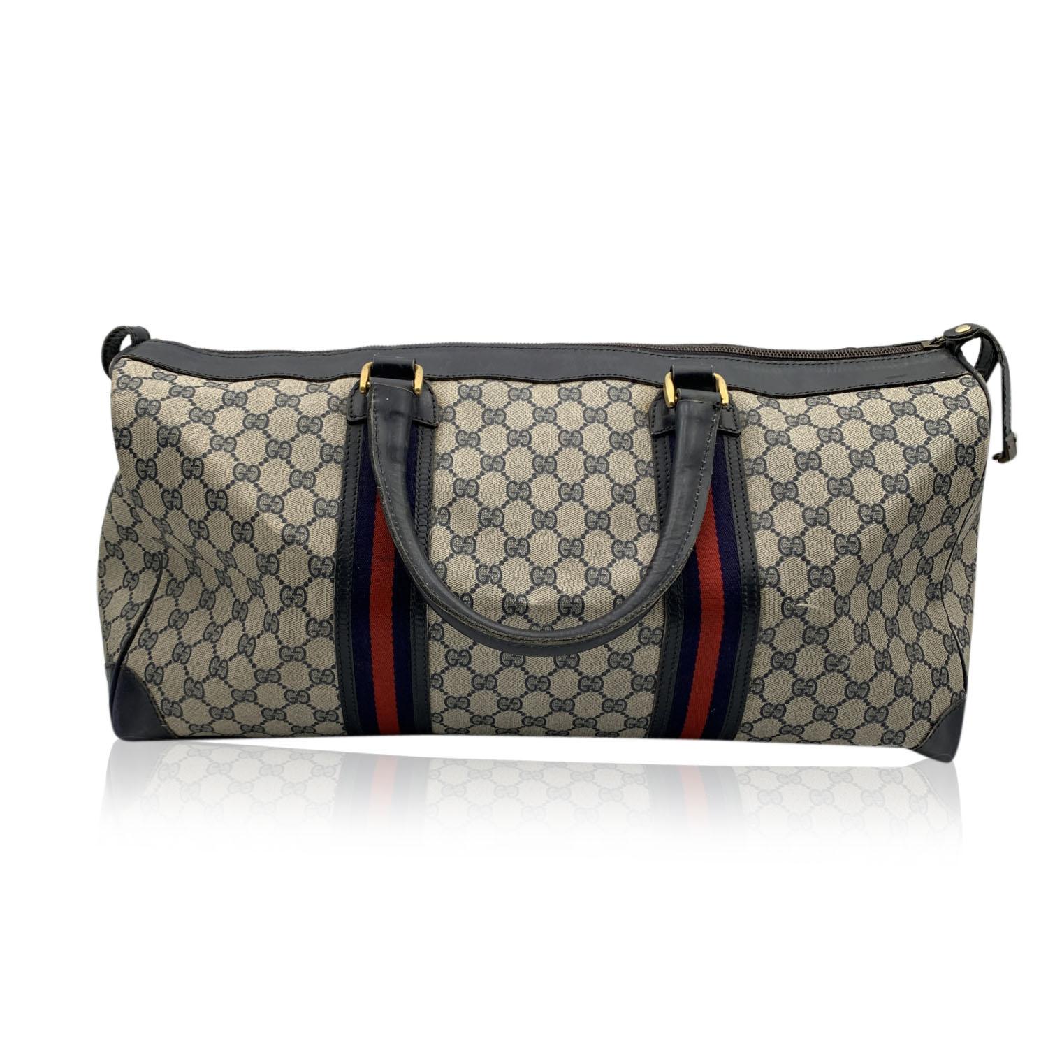 Gucci Vintage Blue Monogram Canvas Duffle Duffel Travel Bag 5