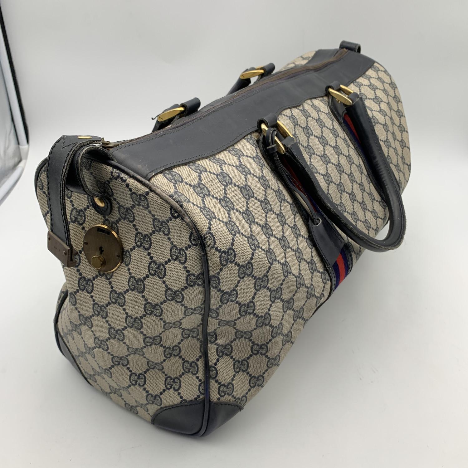 Gucci Vintage Blue Monogram Canvas Duffle Duffel Travel Bag In Good Condition In Rome, Rome
