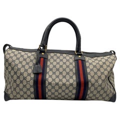 Gucci Vintage Blue Monogram Canvas Duffle Duffel Travel Bag