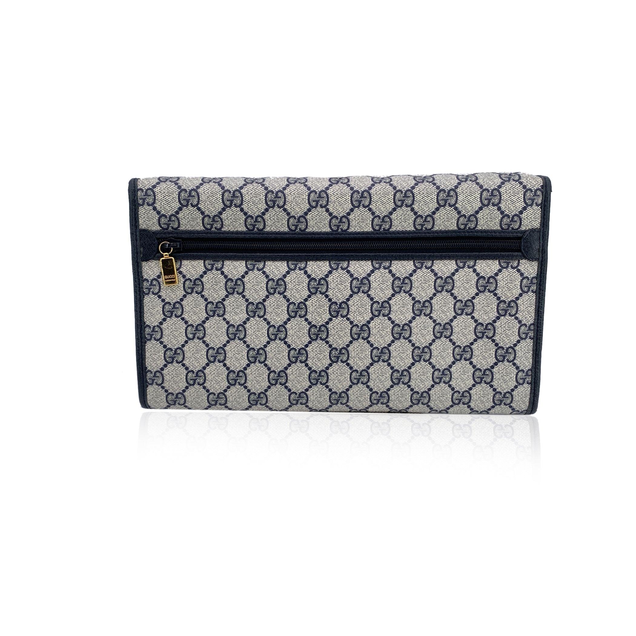 Gucci Vintage Azul Monograma Lienzo Flap Bolso Clutch Handbag Gris en venta