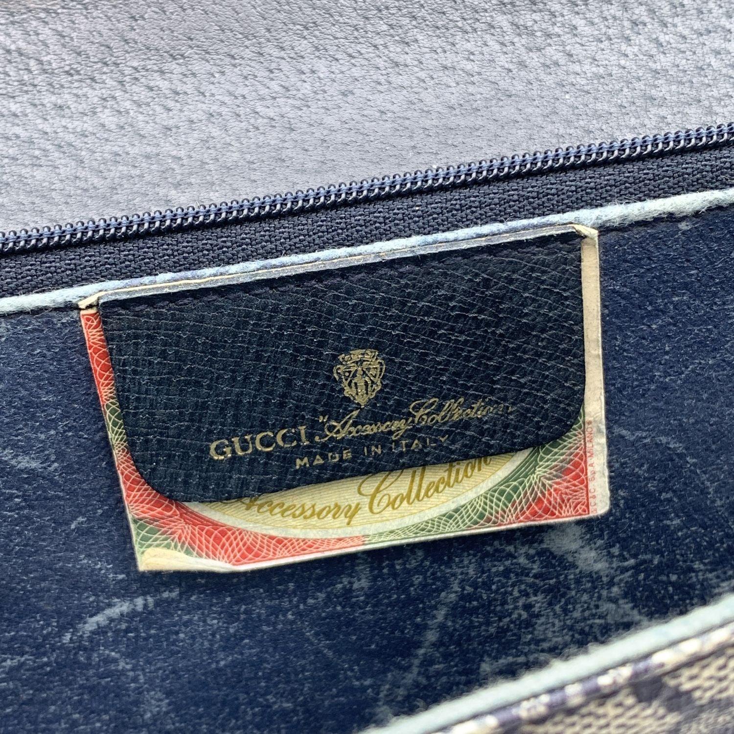 Gucci Vintage Blue Monogram Canvas Flap Clutch Bag Handbag 2