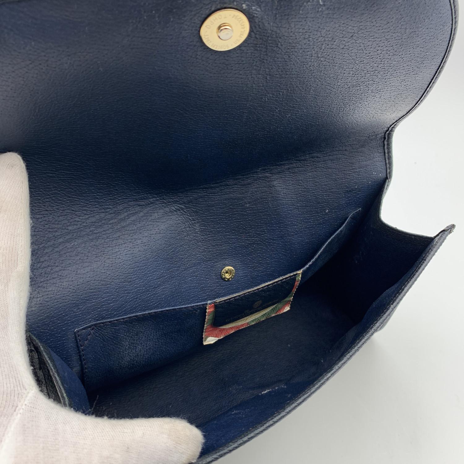 Gucci Vintage Blue Monogram Canvas Flap Clutch Bag Handbag 2