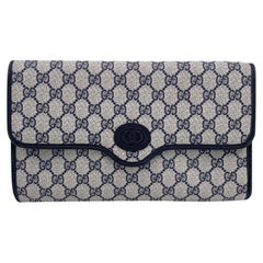 Gucci Vintage Azul Monograma Lienzo Flap Bolso Clutch Handbag