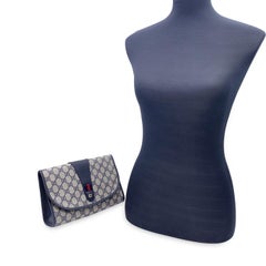 Gucci Vintage Blu Monogram Canvas Flap Cosmetic Bag Clutch