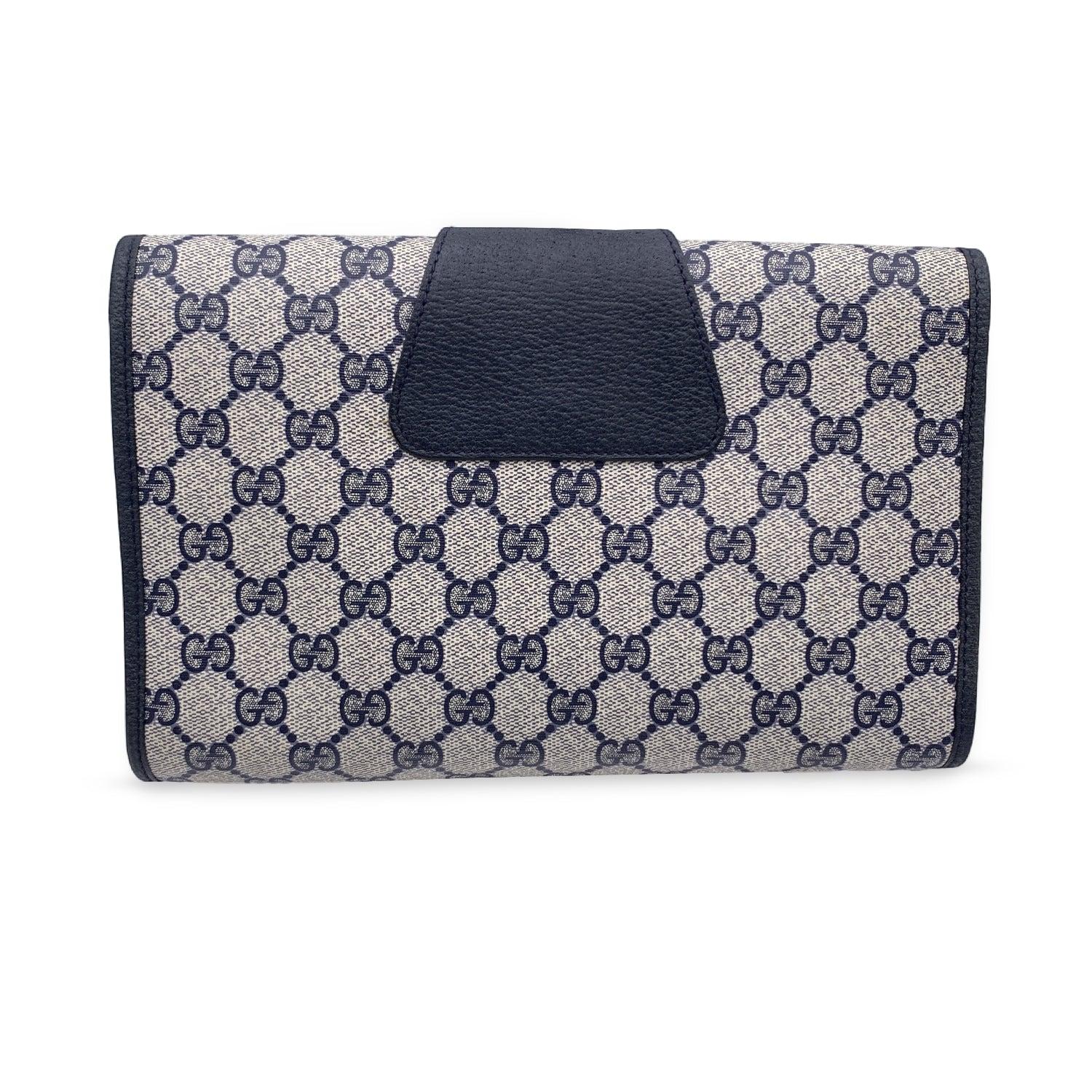 Gucci Vintage Blue Monogram Canvas Flap Cosmetic Bag Clutch In Excellent Condition In Rome, Rome