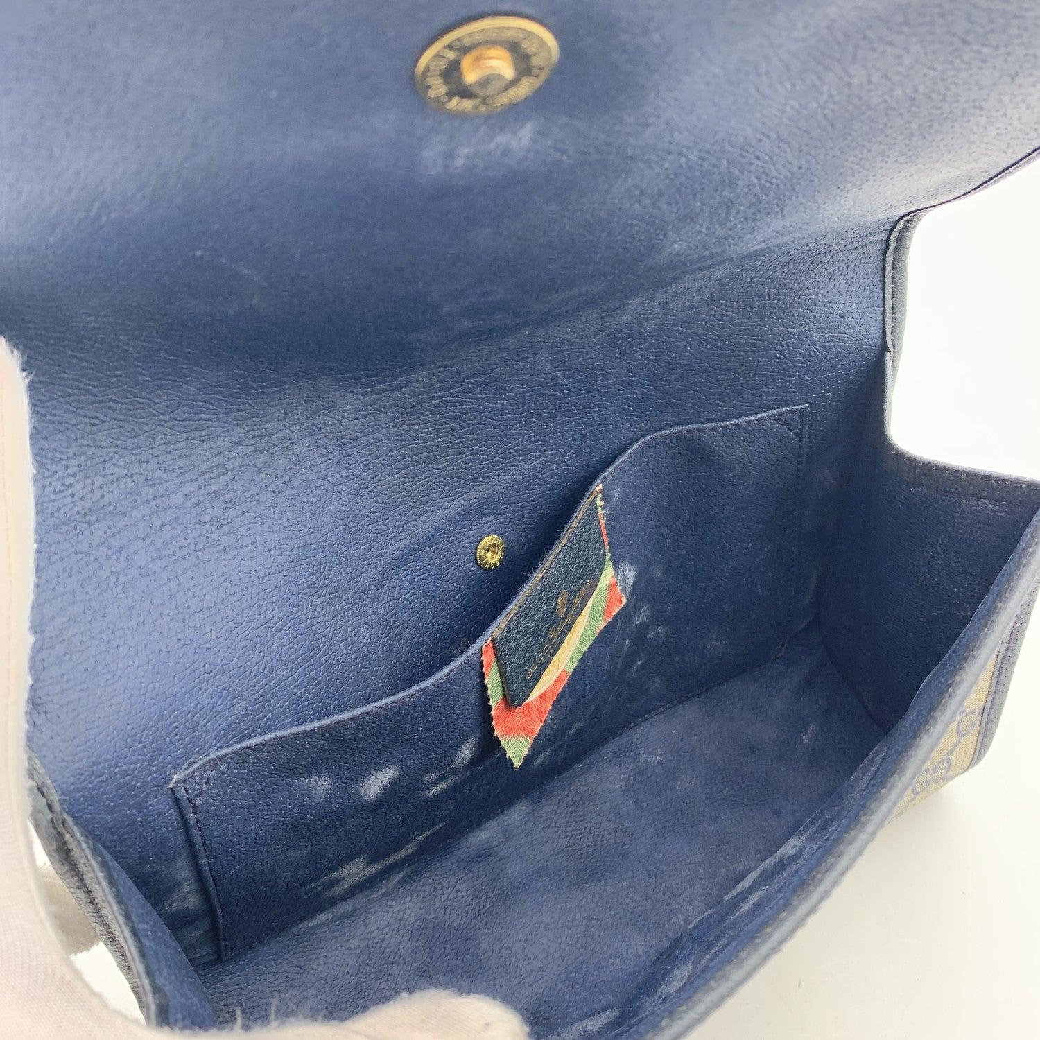 Gucci Vintage Blue Monogram Canvas Flap Cosmetic Bag Clutch 1