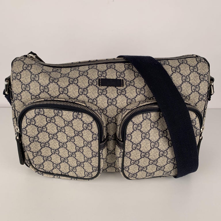 Gucci Vintage Blue Monogram Canvas Front Pockets Messenger Bag For Sale At 1stdibs