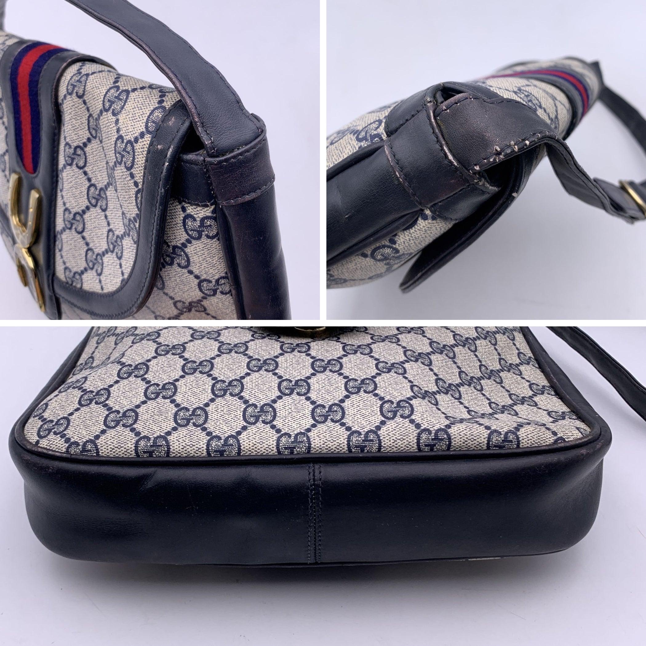Gucci Vintage Blue Monogram Canvas Horseshoes Shoulder Bag In Good Condition In Rome, Rome