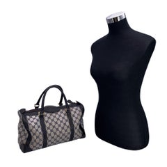 Gucci Vintage Blue Monogram Canvas Leather Duffle Boston Bag
