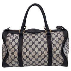 Gucci Vintage Blue Monogram Canvas Leather Duffle Boston Bag