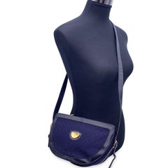 Gucci Vintage Blue Monogram Canvas Leather Shoulder Bag