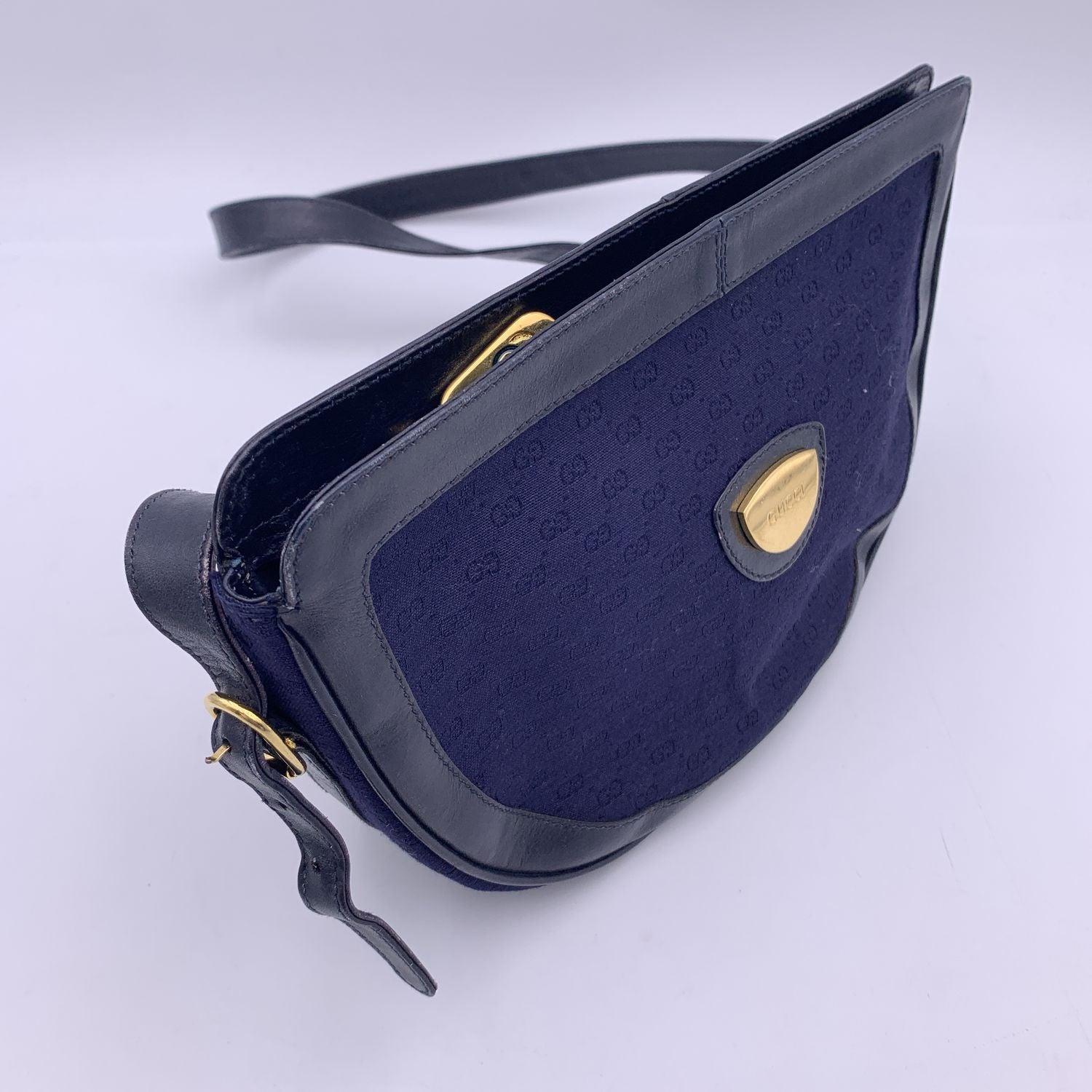 Women's Gucci Vintage Blue Monogram Canvas Leather Shoulder Bag