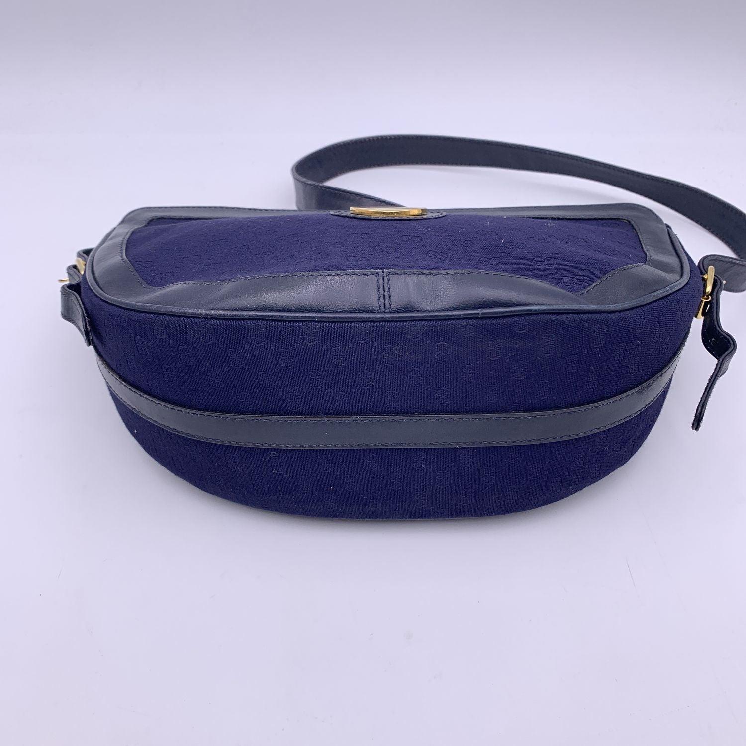 Gucci Vintage Blue Monogram Canvas Leather Shoulder Bag 1