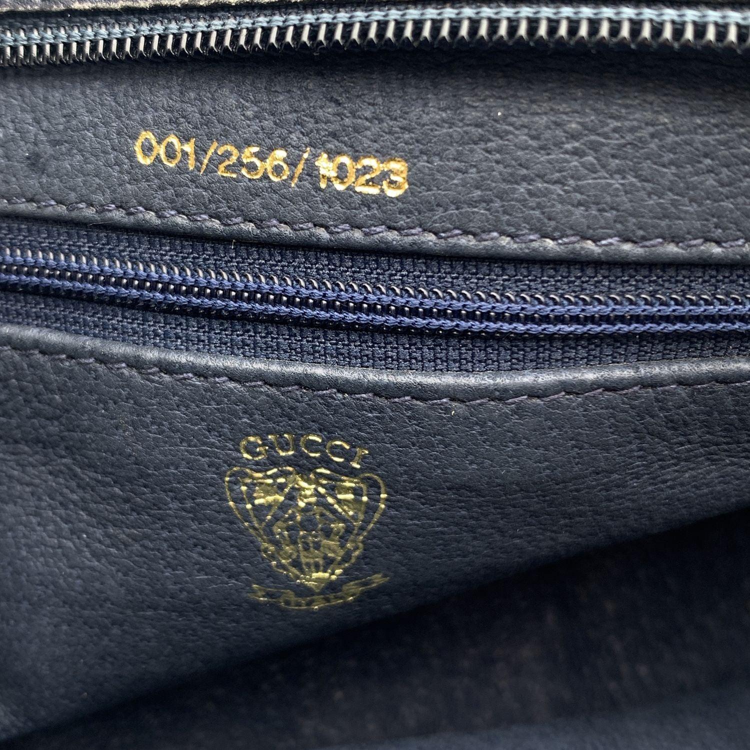 Gucci Vintage Blue Monogram Canvas Leather Shoulder Bag 3