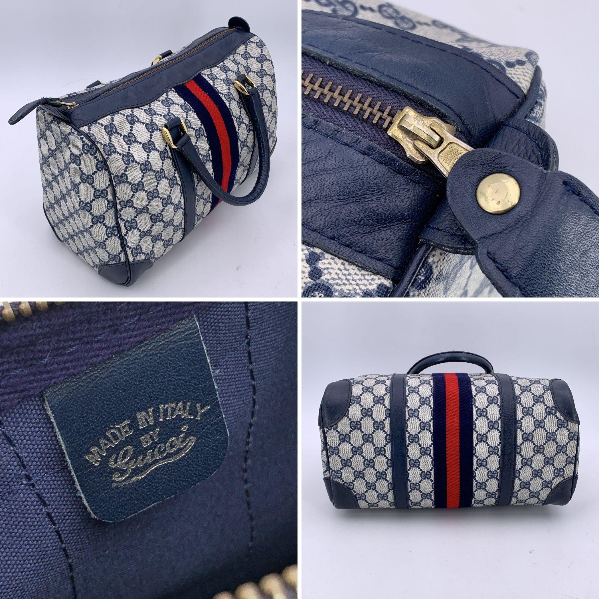  Gucci Vintage Blue Monogram Canvas Cuir Petit sac Boston Web Pour femmes 