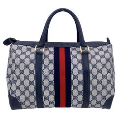Gucci Vintage Blue Monogram Canvas Cuir Petit sac Boston Web