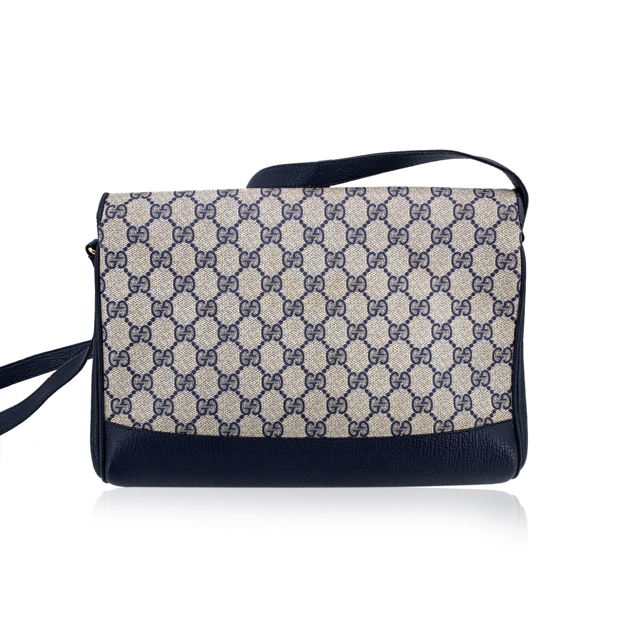 Black Gucci Vintage Blue Monogram Canvas Messenger Shoulder Bag
