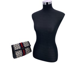 Gucci Vintage Blue Monogram Canvas Ophidia Flap Cosmetic Bag Clutch