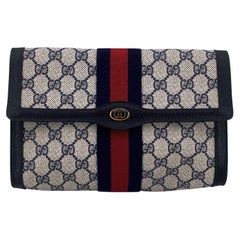 Gucci Vintage Blue Monogram Canvas Ophidia Flap Cosmetic Bag Clutch