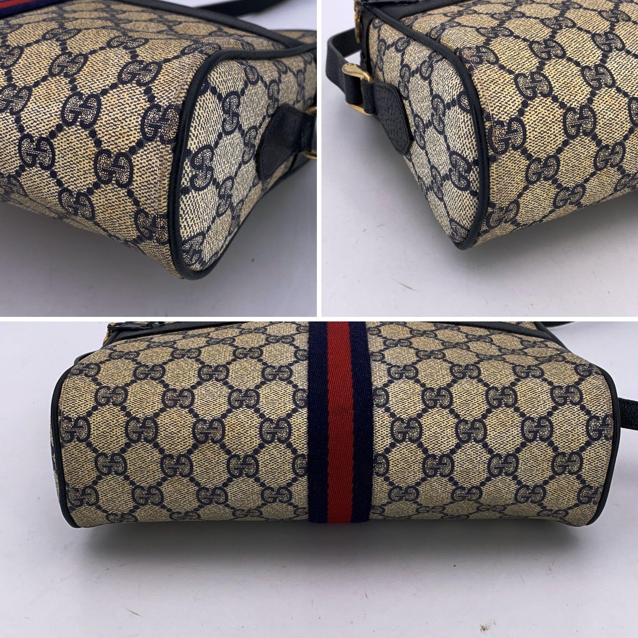 Sac de messager Ophidia en toile bleu monogramme à rayures de Gucci Vintage Bon état - En vente à Rome, Rome