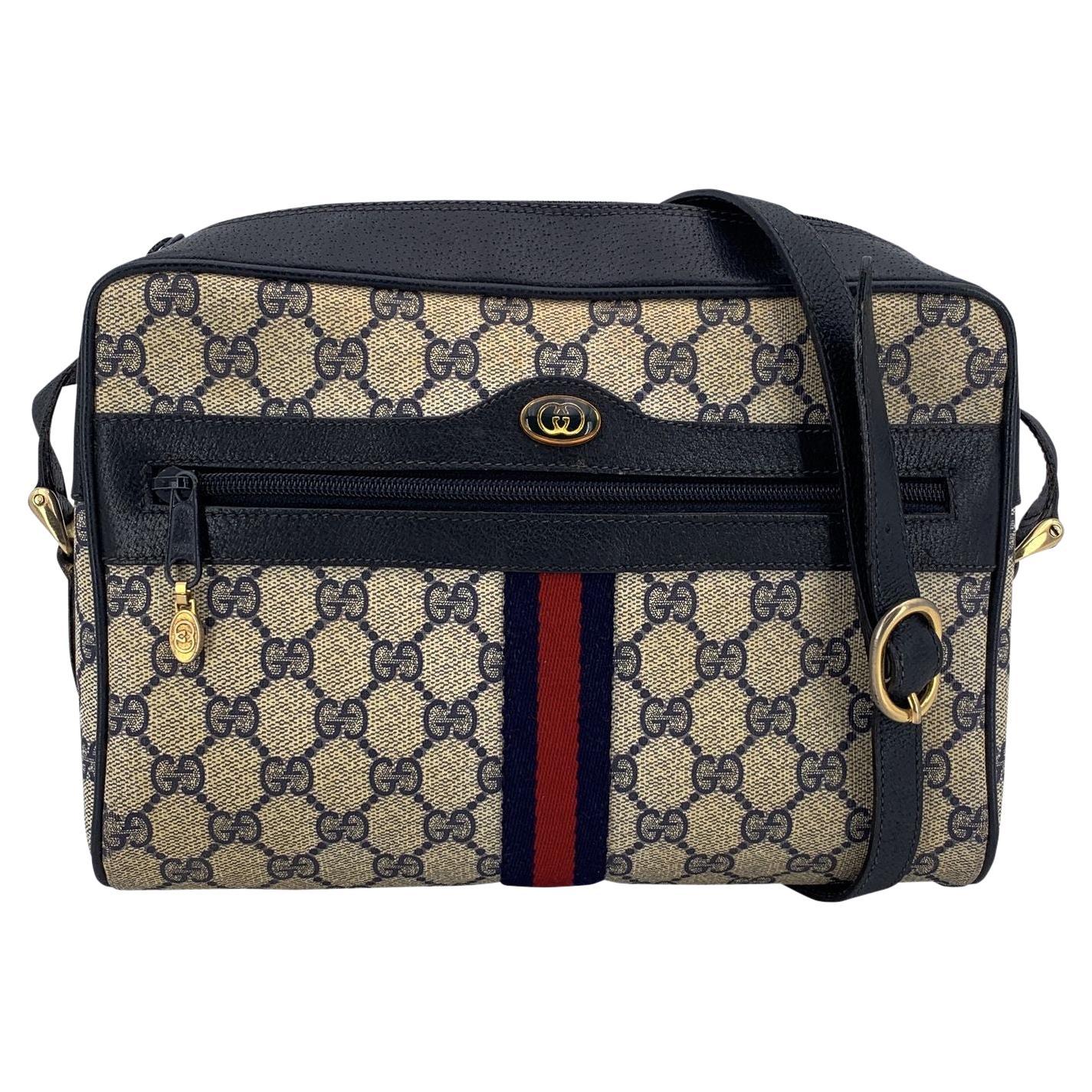 Sac de messager Ophidia en toile bleu monogramme à rayures de Gucci Vintage