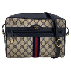 Gucci Vintage Blue Monogram Canvas Ophidia Messenger Bag with Stripes