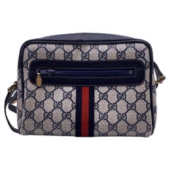 Gucci Vintage Blue Monogram Canvas Ophidia Messenger Crossbody Bag