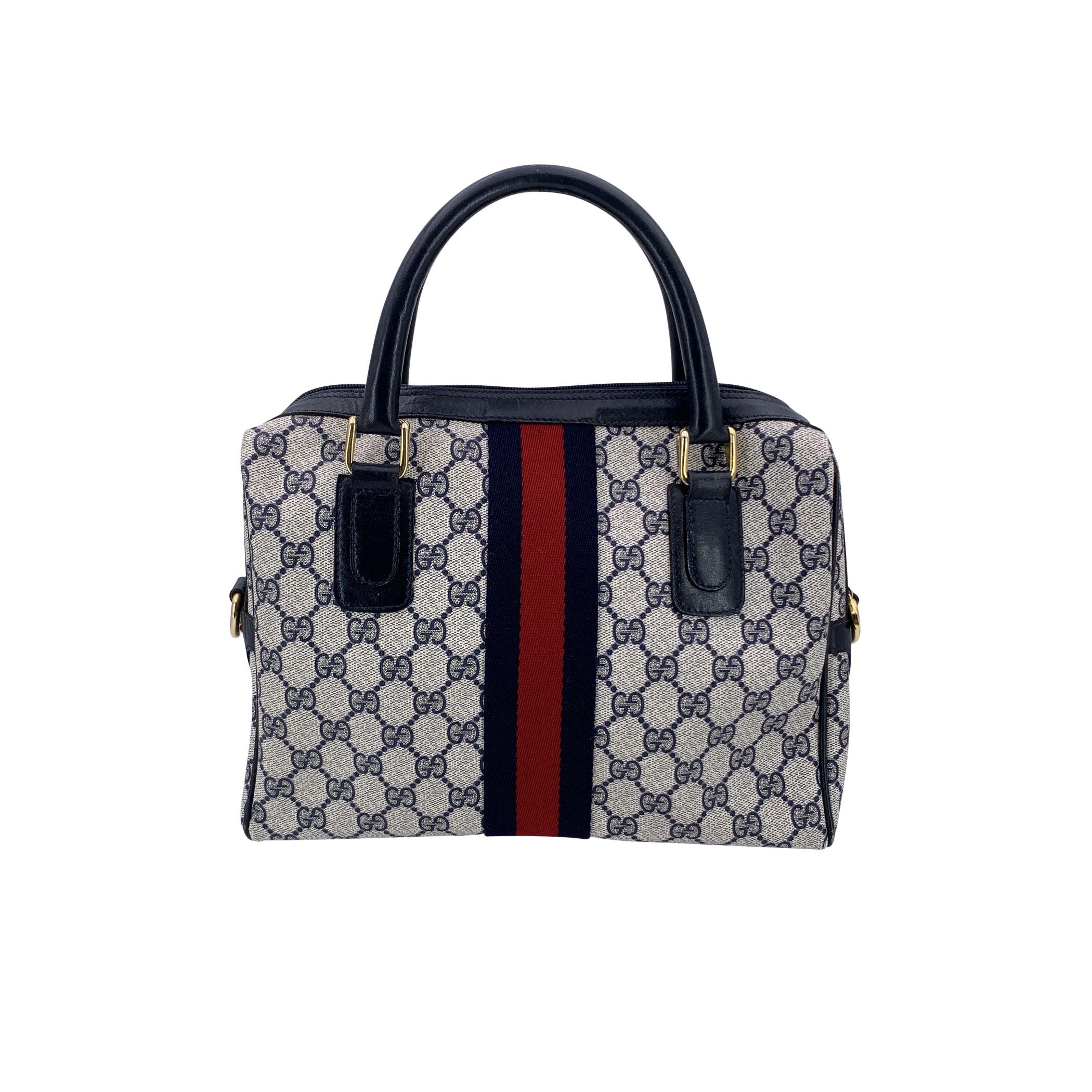 Noir Sac besace Ophidia en toile bleu monogramme à rayures de Gucci Vintage en vente